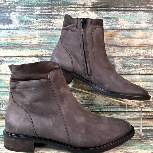 Paul Green Ankle Boots Womens US Size 7.5 Gray Nubuck Leather Zip Low Block Heel - Picture 1 of 13